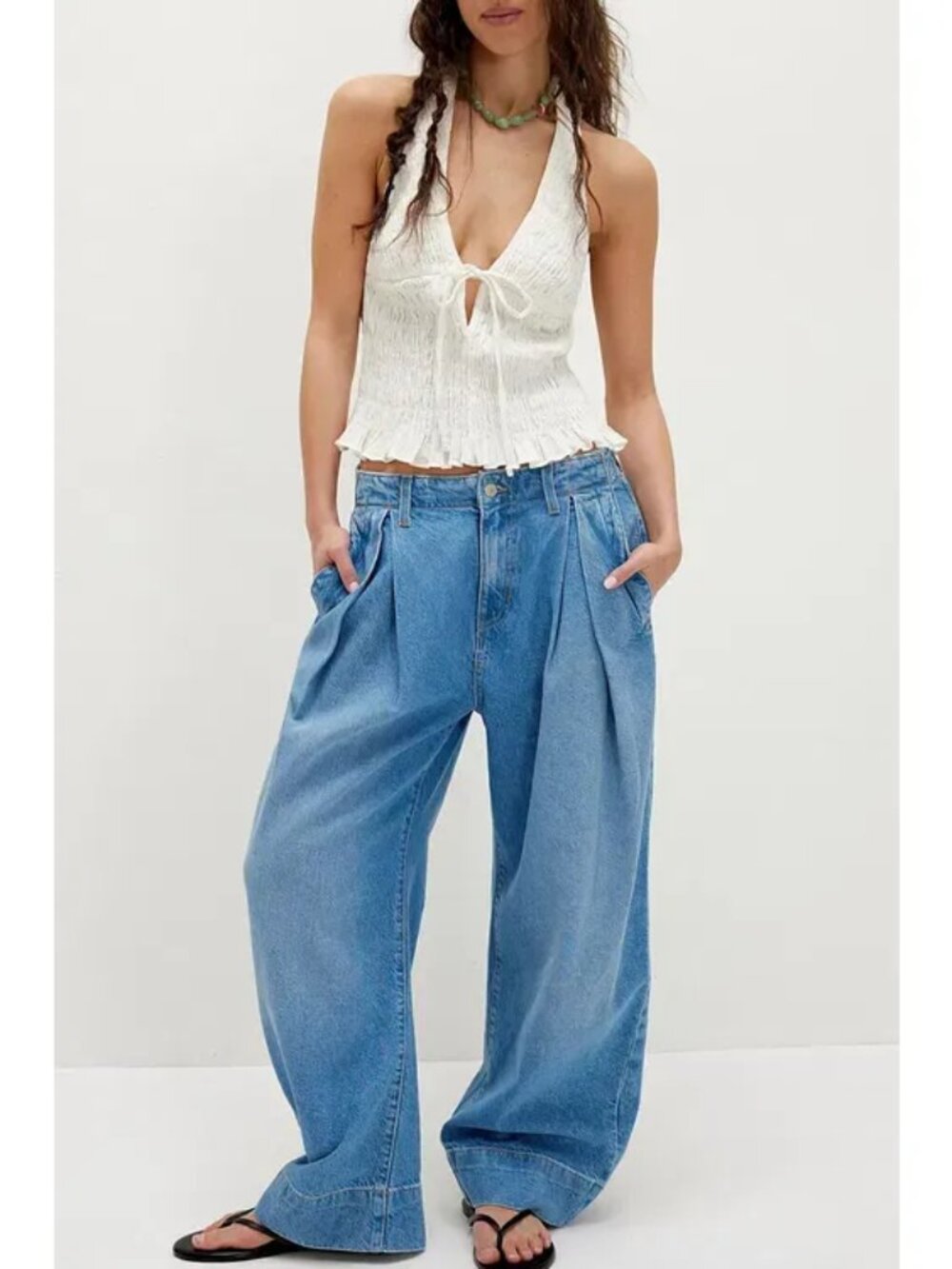 Slouchy Pleated Pintuck Wide Leg Relaxed Jeans 90s Aesthetic Size 27